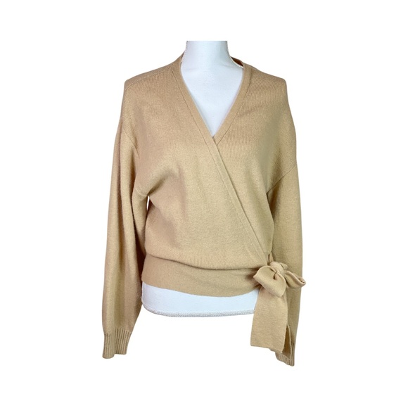 NWT Dave’s Side Tie Wrap Knit Cardigan Sweater Camel Beige V Neck Size M… - Picture 3 of 9